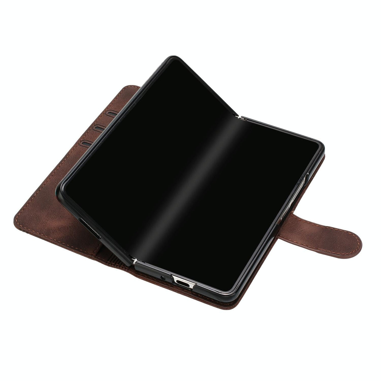 For Samsung Galaxy Z Fold4 5G Leather Phone Case With Heart Pattern - Black