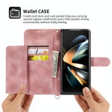 For Samsung Galaxy Z Fold4 5G Floral Leather Phone Wallet - Embossed - Wine Red