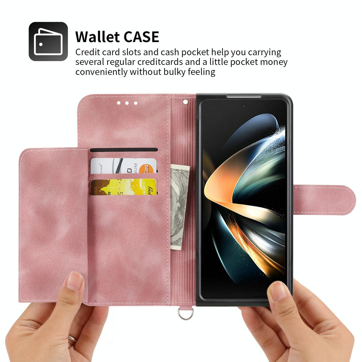 For Samsung Galaxy Z Fold4 5G Floral Leather Phone Wallet - Embossed - Wine Red