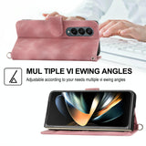 For Samsung Galaxy Z Fold4 5G Floral Leather Phone Wallet - Embossed - Wine Red