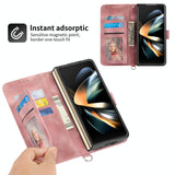 For Samsung Galaxy Z Fold4 5G Floral Leather Phone Wallet - Embossed - Wine Red
