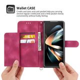 For Samsung Galaxy Z Fold4 5G Floral Leather Phone Wallet - Embossed - Wine Red
