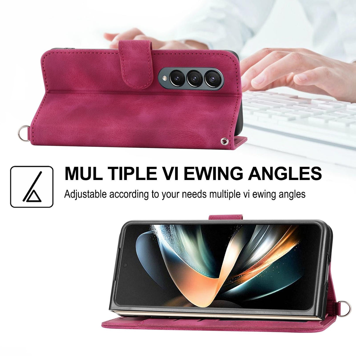 For Samsung Galaxy Z Fold4 5G Floral Leather Phone Wallet - Embossed - Wine Red