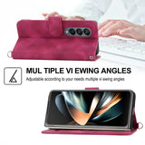 For Samsung Galaxy Z Fold4 5G Floral Leather Phone Wallet - Embossed - Wine Red