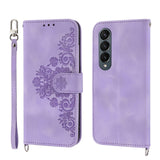 For Samsung Galaxy Z Fold4 5G Floral Leather Phone Wallet - Embossed - Wine Red - Extra Image