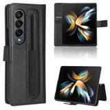 For Samsung Galaxy Z Fold4 5G Textured Leather Phone Case - Brown - Front View
