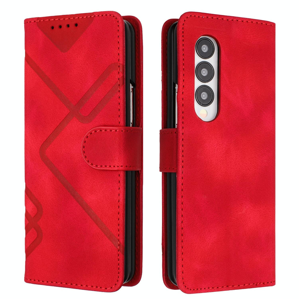 For Samsung Galaxy Z Fold4 5G Smooth Leather Phone Case - Line Pattern - Coffee