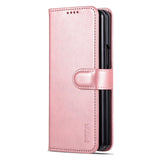 For Samsung Galaxy Z Fold4 5G Leather Phone Case - Smooth Calf Texture - Rose Gold - Side View