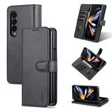 For Samsung Galaxy Z Fold4 5G Leather Phone Case - Smooth Calf Texture - Rose Gold - Low Angle