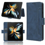 For Samsung Galaxy Z Fold4 5G Leather Phone Case With Card Slots And Calf Texture - Blue