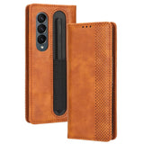 For Samsung Galaxy Z Fold4 5G Vintage Leather Phone Case With Magnetic Buckle - Brown - Extra Image