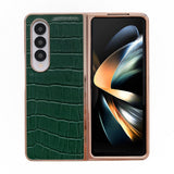 For Samsung Galaxy Z Fold4 5G Crocodile Leather Phone Case - Electroplated - Blue - Close-Up Angle