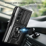 For Samsung Galaxy z Fold4 5G Protective Sliding Camshield Phone Case - Dark Green - Close-Up Angle