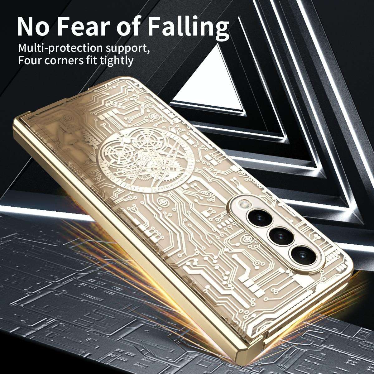 For Samsung Galaxy Z Fold4 5G Foldable Electroplated Phone Case - Mechanical Legend 4. - Black