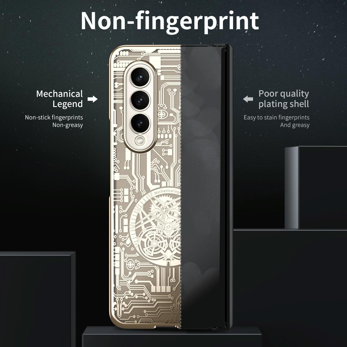 For Samsung Galaxy Z Fold4 5G Foldable Electroplated Phone Case - Mechanical Legend 4. - Black