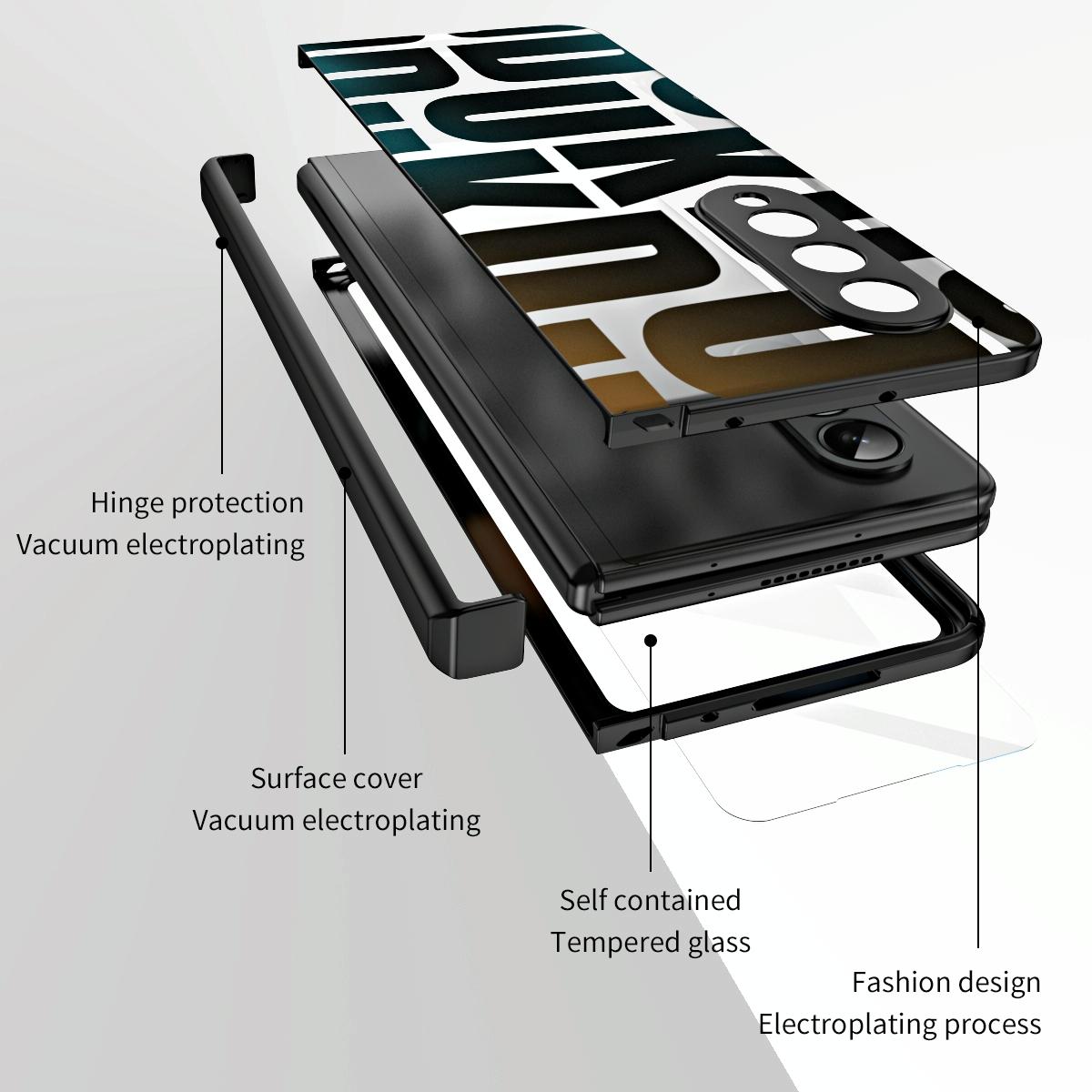 For Samsung Galaxy Z Fold4 5G Foldable Electroplated Phone Case With Hinge - Black