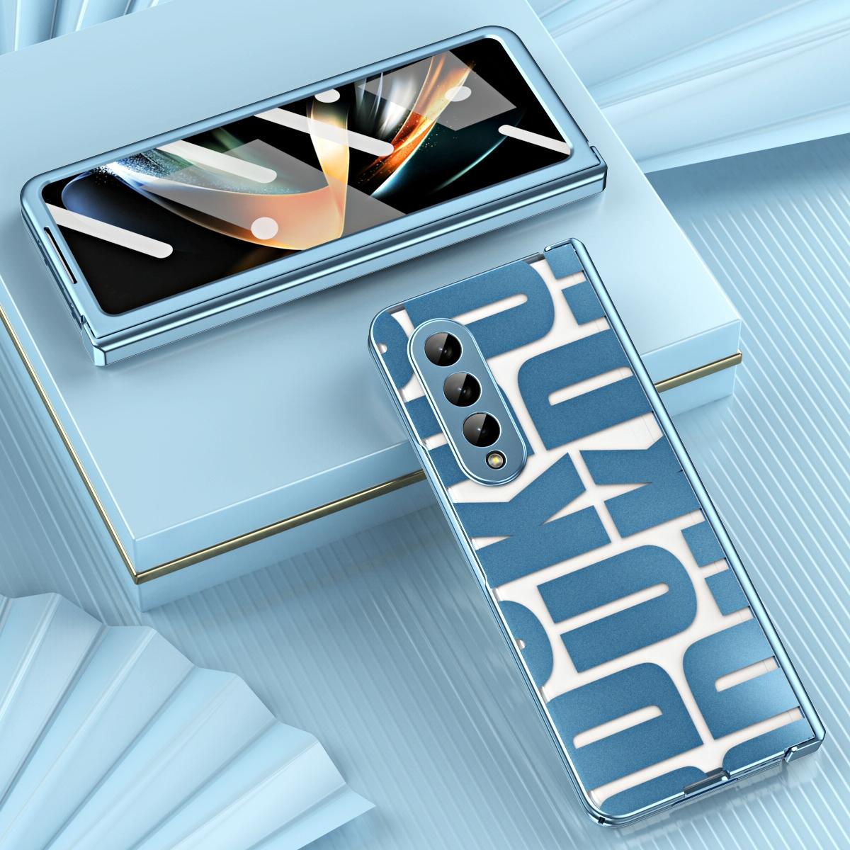 For Samsung Galaxy Z Fold4 5G Foldable Electroplated Phone Case With Hinge - Black