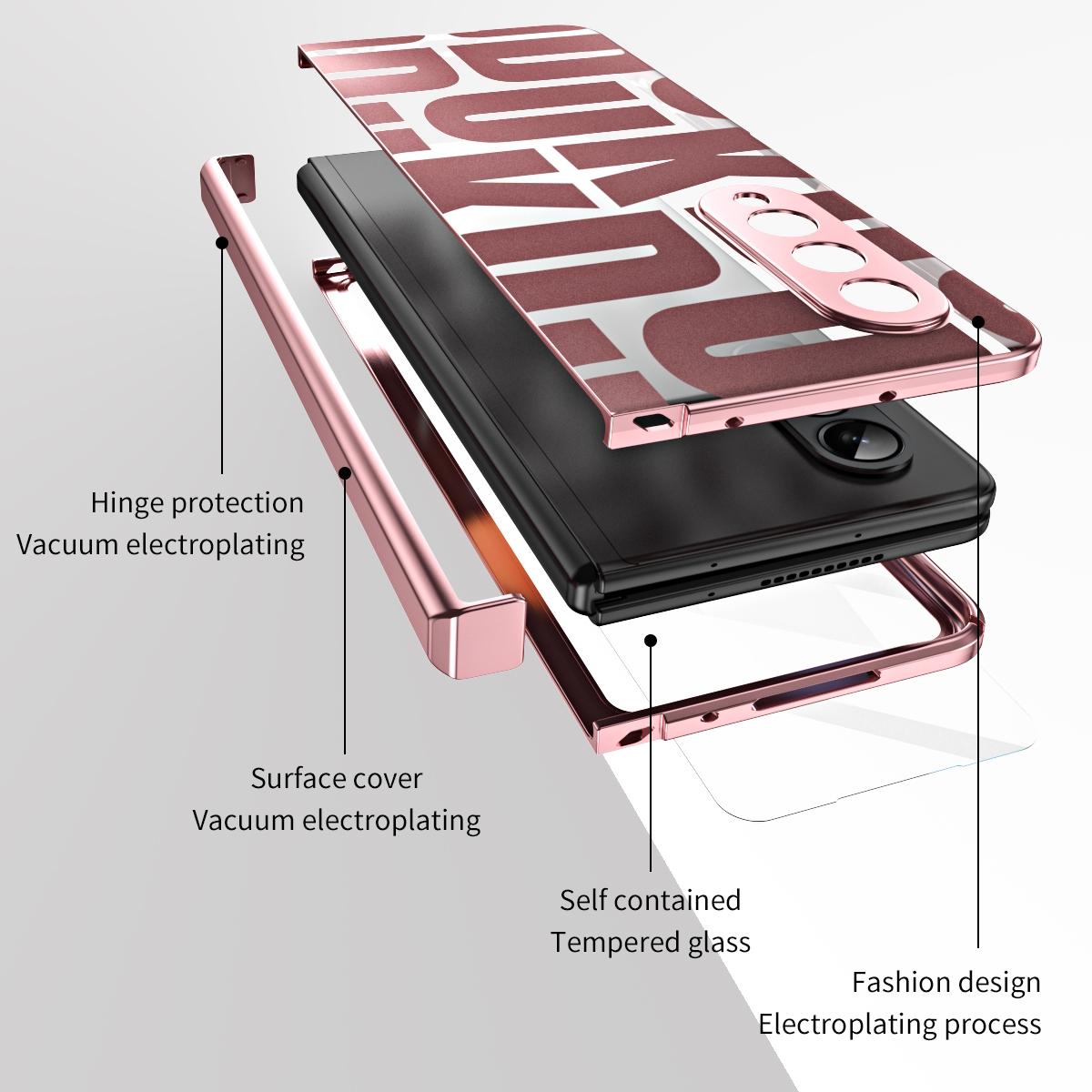 For Samsung Galaxy Z Fold4 5G Foldable Electroplated Phone Case With Hinge - Black