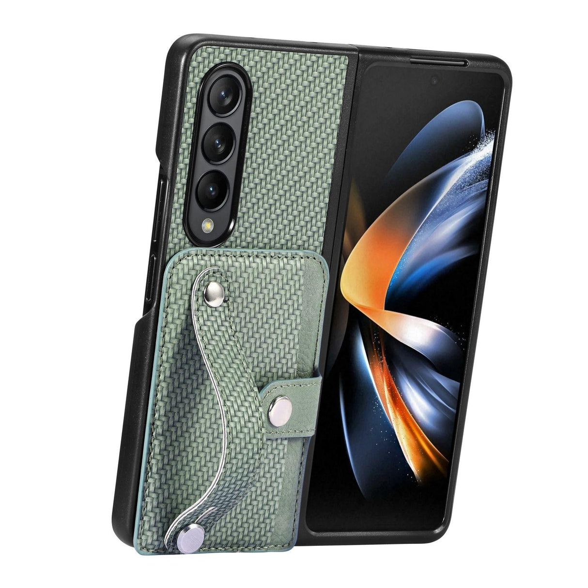 For Samsung Galaxy Z Fold4 5G Wristband Phone Case - Khaki
