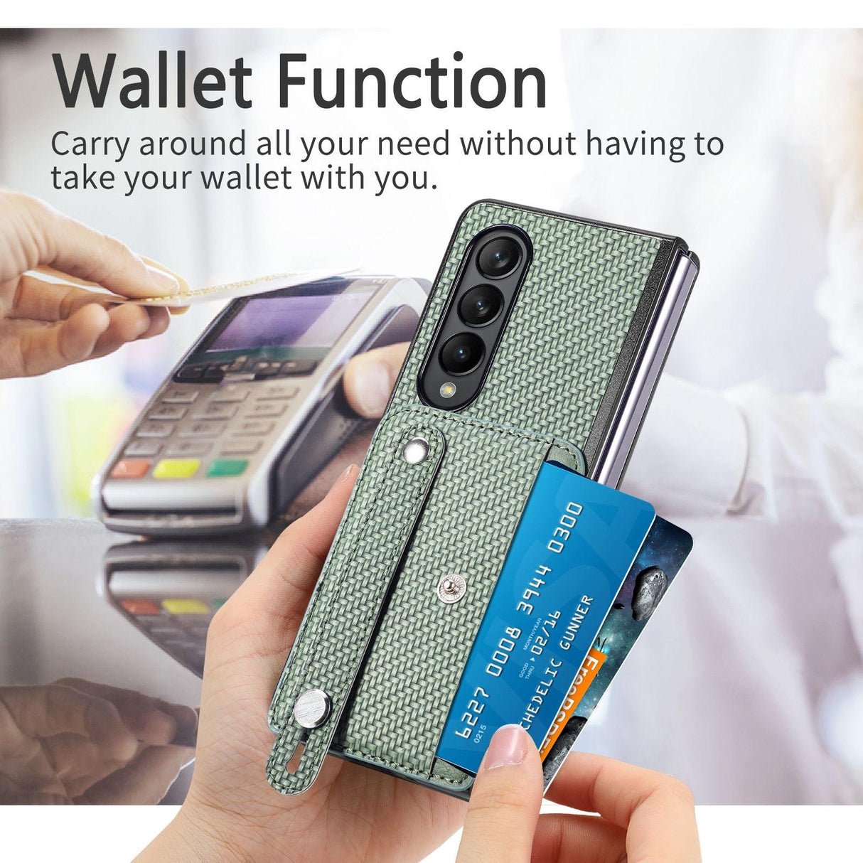 For Samsung Galaxy Z Fold4 5G Wristband Phone Case - Khaki