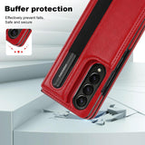 For Samsung Galaxy Z Fold4 5G Double Buckle Foldable Phone Case With Pen Slot - Purple - Low Angle
