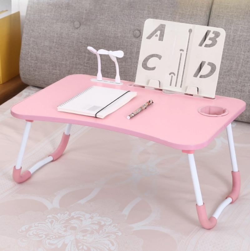 Portable Folding Desk with Fan & Lamp - Compact Design - Walnut