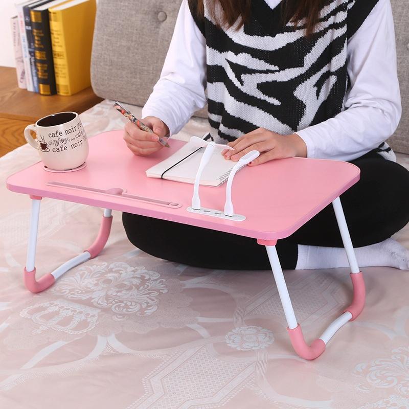 Portable Folding Desk with Fan & Lamp - Compact Design - Walnut