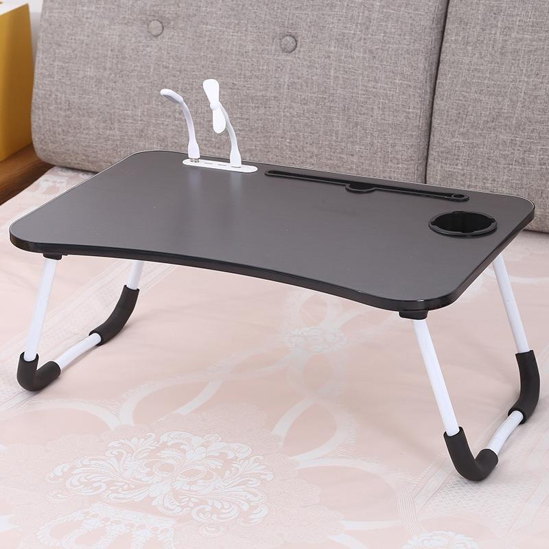 Portable Folding Desk with Fan & Lamp - Compact Design - Walnut