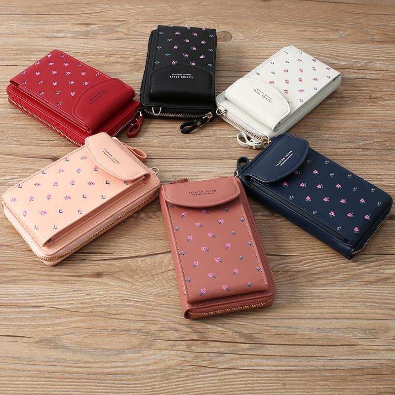 Floral Multi Card Crossbody Bag For Women - Dark Pink