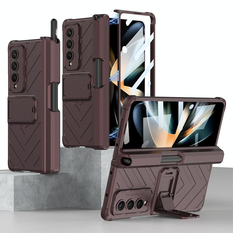 For Samsung Galaxy Z Fold4 5G Magnetic Armor Case With Push Pen - Wine Red