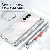 For Samsung Galaxy Z Fold4 5G Full Body Phone Case with Integrated Hinge and Pen Slot - Blue - Top-Down View