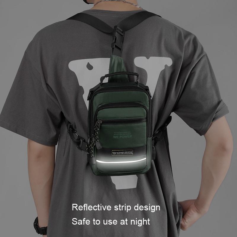 USB Chest Outdoor Shoulder Messenger Bag For Men With Charging Port - Grey Green