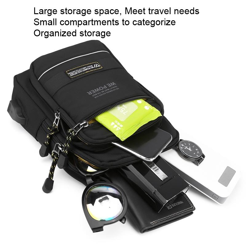 USB Chest Outdoor Shoulder Messenger Bag For Men With Charging Port - Grey Green