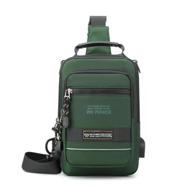 USB Chest Outdoor Shoulder Messenger Bag For Men With Charging Port - Grey Green