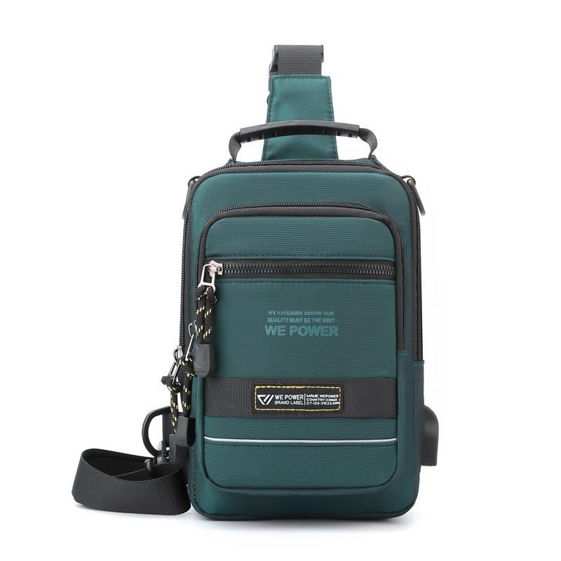 USB Chest Outdoor Shoulder Messenger Bag For Men With Charging Port - Grey Green