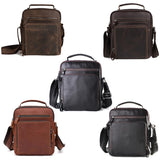 Men Large Capacity One Shoulder Leather Messenger Bag - Litchi Texture Black - Side View