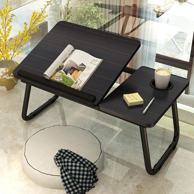 Adjustable Folding Laptop Desk with Cup Holder - Four-speed Lifting Table for Dorms - Walnut
