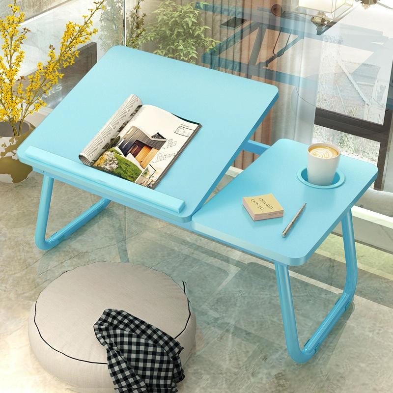 Adjustable Folding Laptop Desk with Cup Holder - Four-speed Lifting Table for Dorms - Walnut