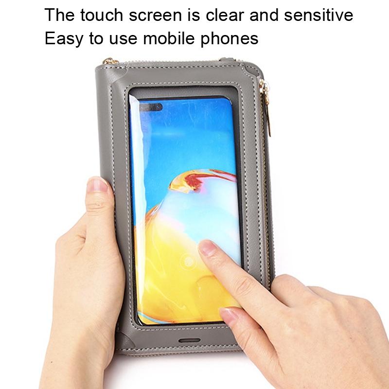 Touch Screen Cross Body Phone Bag Large Capacity - Light Blue