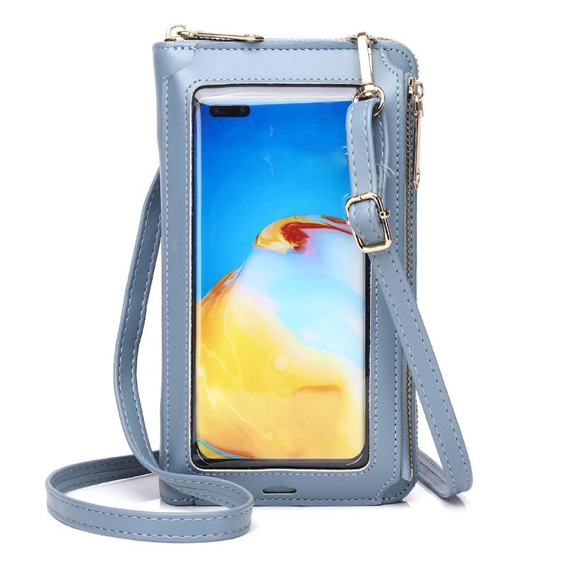 Touch Screen Cross Body Phone Bag Large Capacity - Light Blue