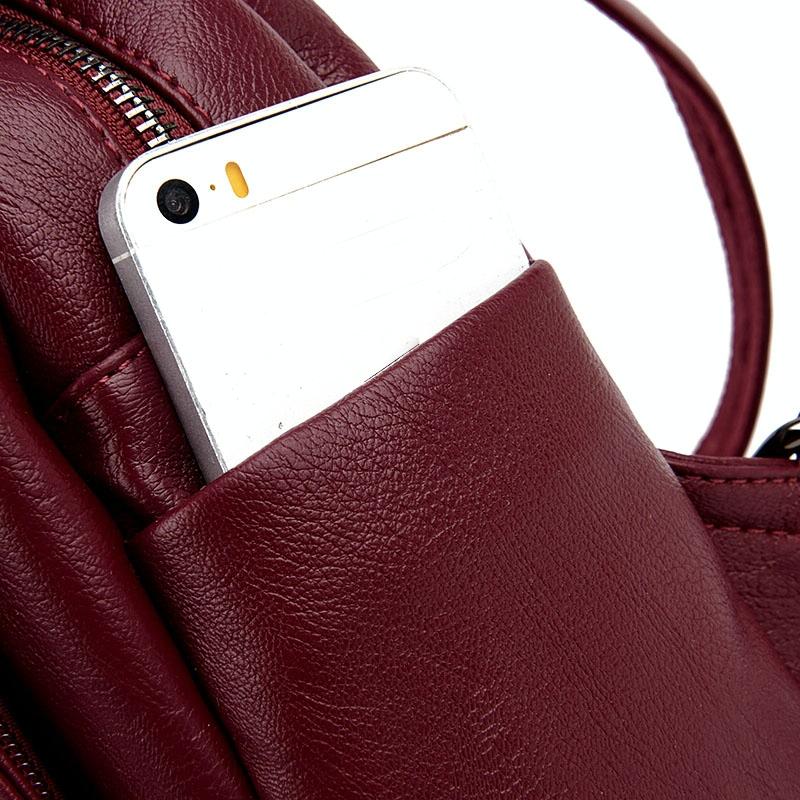Women Leather Backpack - Secure & Stylish - Wine Red