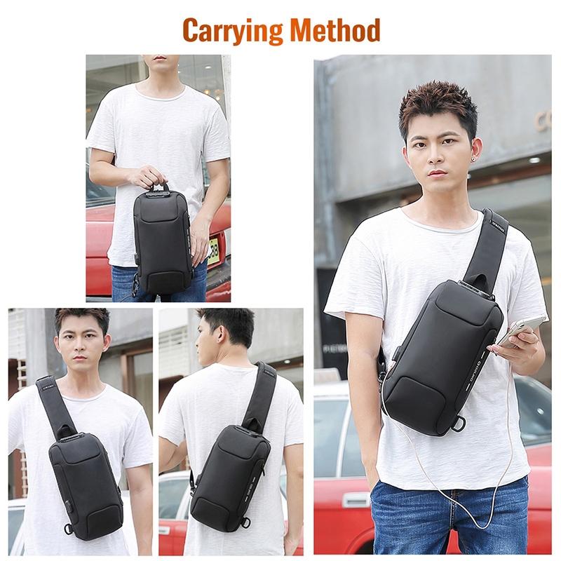Anti Theft Men Waterproof Crossbody Bag With USB Port - Red