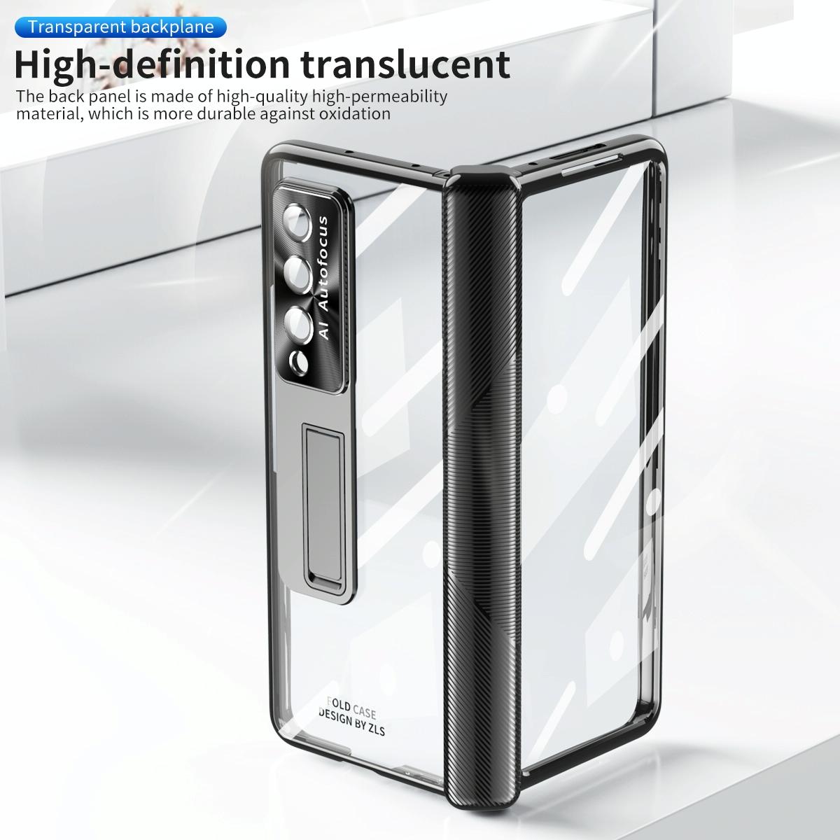 For Samsung Galaxy Z Fold4 5G Magnetic Phone Case With Holder - Plating Finish - Blue