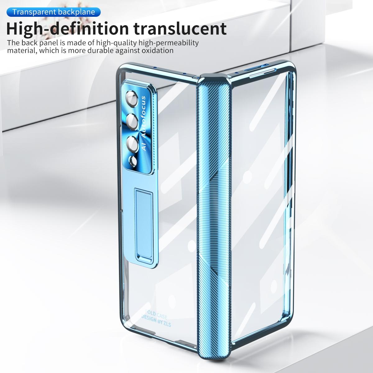 For Samsung Galaxy Z Fold4 5G Magnetic Phone Case With Holder - Plating Finish - Blue