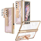 For Samsung Galaxy Z Fold4 5G Magnetic Phone Case With Holder - Plating Finish - Blue