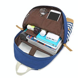 Printed Canvas Backpack Set - 3 Pieces - Grey - Top-Down View