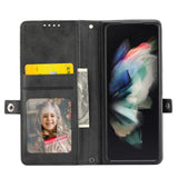 For Samsung Galaxy Z Fold4 5G Leather Grid Texture Phone Case With Lanyard - Blue - Top-Down View