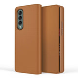 For Samsung Galaxy Z Fold4 5G Foldable Leather Phone Case - Horizontal Flip - Fiber Brown