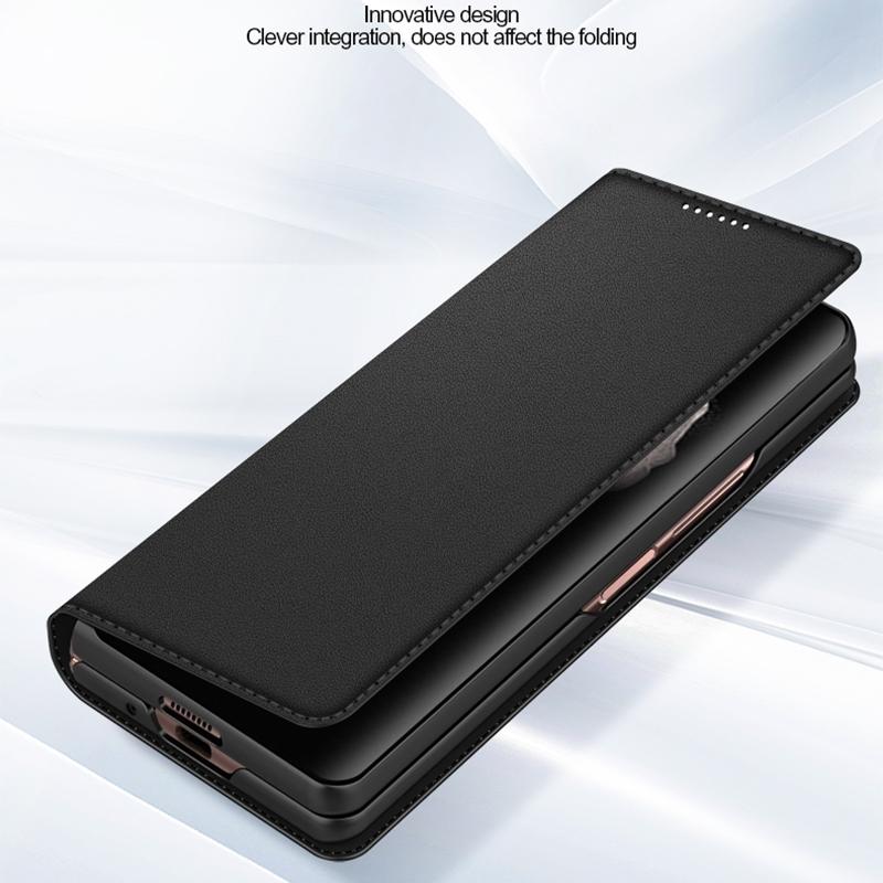 For Samsung Galaxy Z Fold4 5G Foldable Leather Phone Case - Horizontal Flip - Fiber Brown