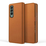 For Samsung Galaxy Z Fold4 5G Foldable Leather Phone Case - Horizontal Flip - Fiber Brown - Extra Image